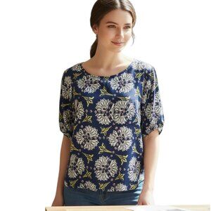 Anthropologie Meadow Rue Women's Zane Floral Layered Top Blouse Blue Size M